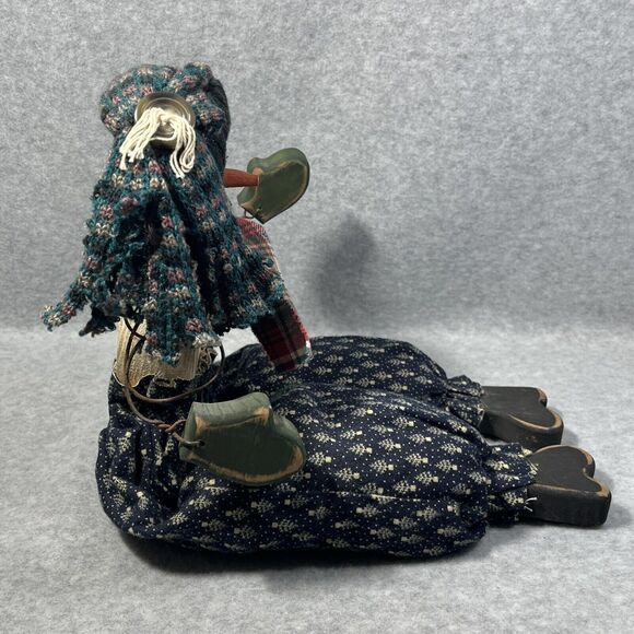 Snowman Wooden Shelf Sitter Plaid Scarf Knitted Hat Wood Mittens Holiday Decor - Picture 7 of 10